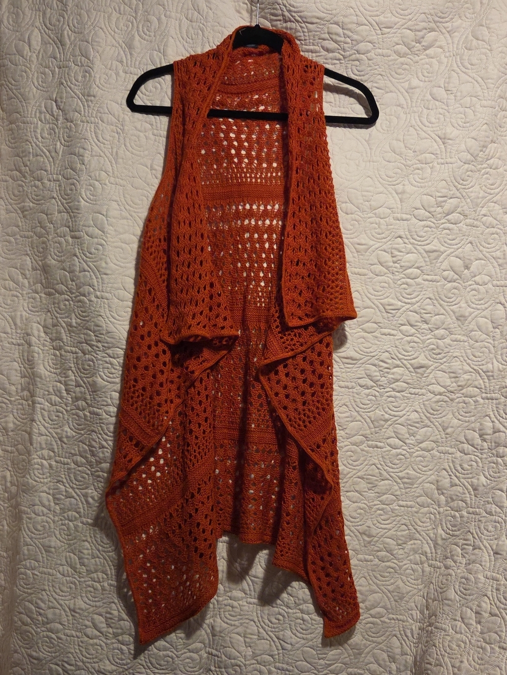 Rue21 Open-Front Crochet Vest in Rust Orange